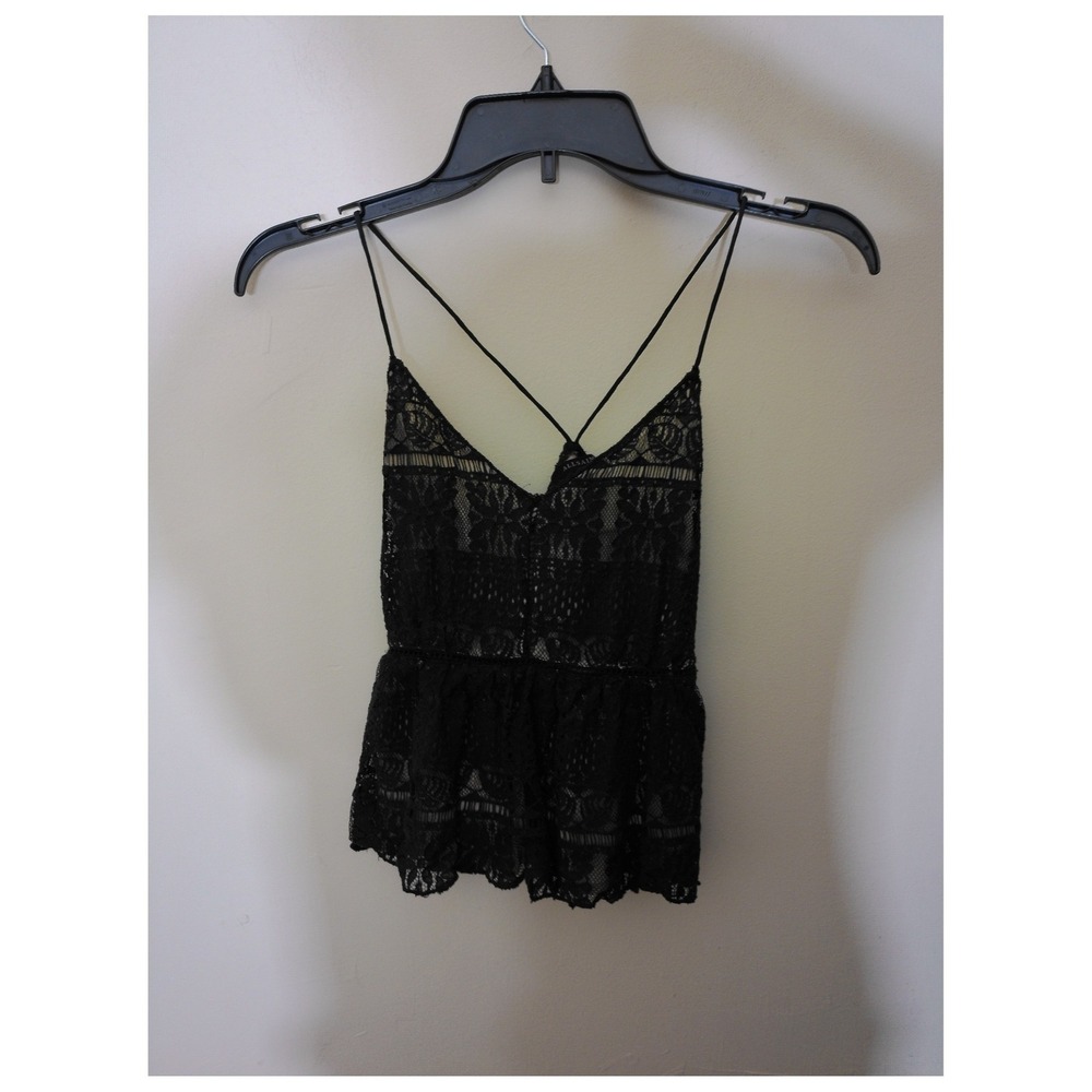 AllSaints Lace Camisole Women Small Black Vtg Inspo Peplum Cross Back Romantic